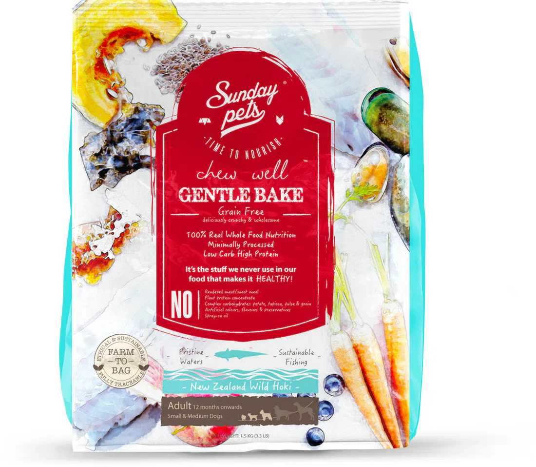 Nourriture pour chien à l'hoki , sans grains, cuite doucement au four 1.3 kg - Sunday Pets
